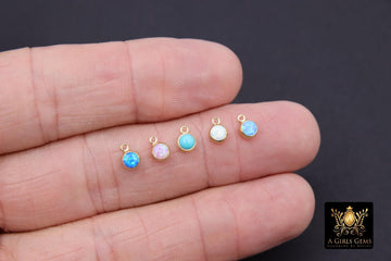 14 K Gold Filled Opal Solitaire Charms, Top Quality CZ 4 mm White Bezel Dangles, Permanent Jewelry Findings, Pink, Baby Blue, Turquoise